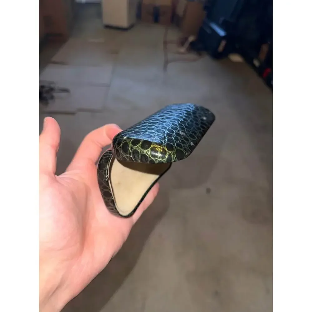 Vintage Reptile Like Skin Green Leather Women Fashion Sunglass Sunglasses Case